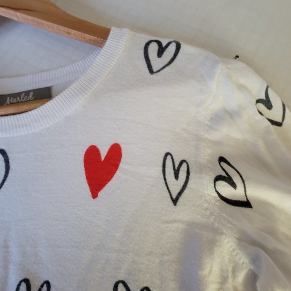 Marled Reunited White Red Heart Graphic Sweater Pullover Valentine 💕❤️ M - Picture 11 of 12